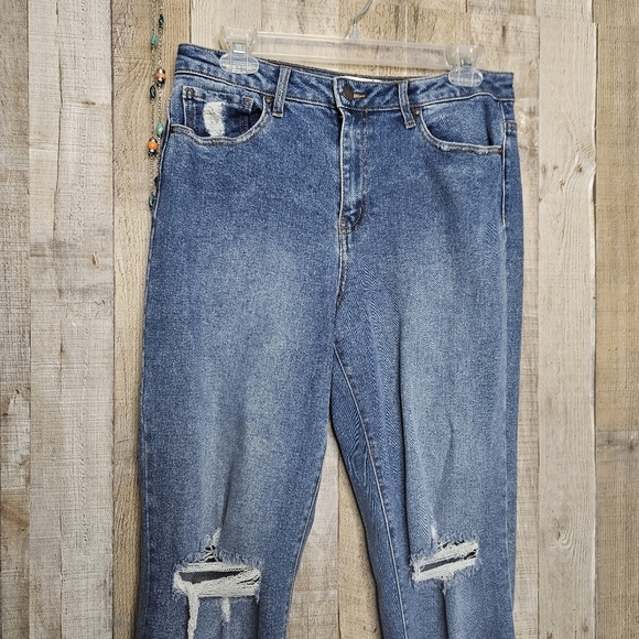 RSQ High-rise Straight Leg Raw Hem Denim Blue Jeans Sze 30x30 Fringed Distressed - Picture 2 of 10